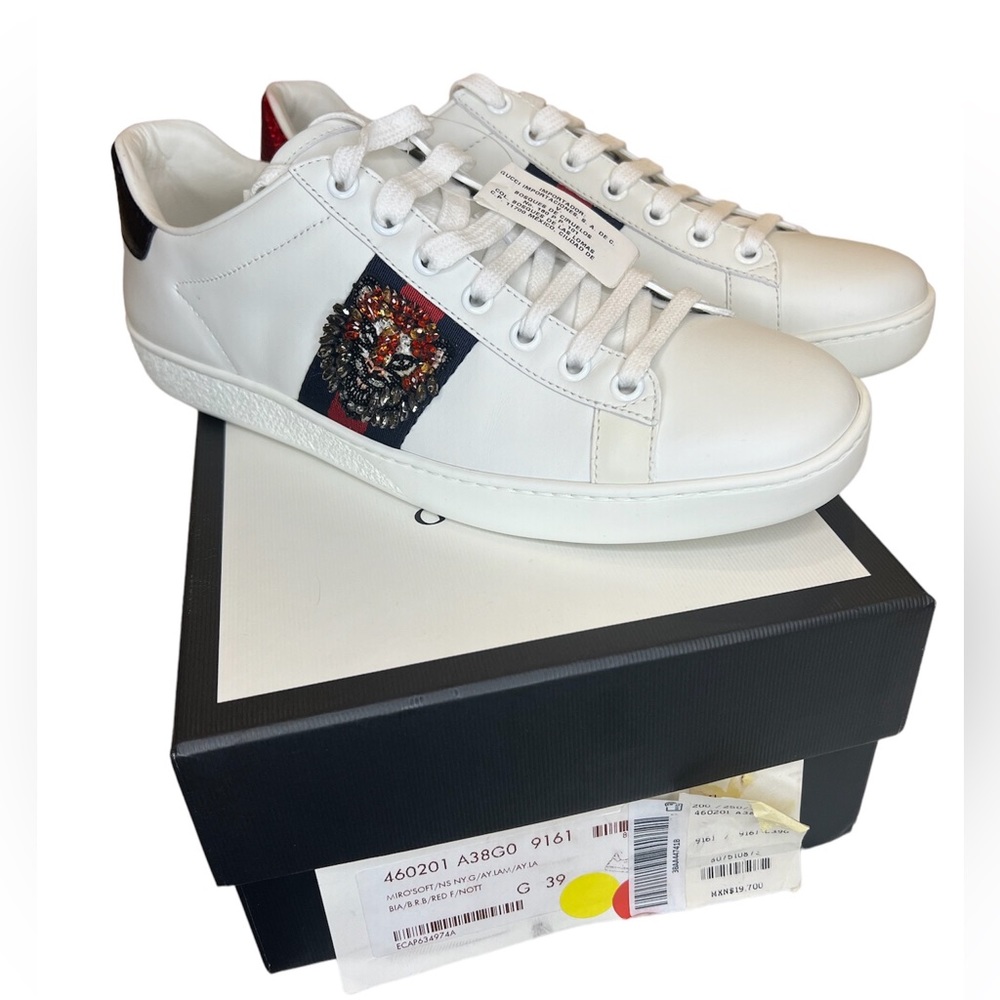 NWT GUCCI ACE SNEAKER CRYSTAL TIGER WOMENS SZ 39